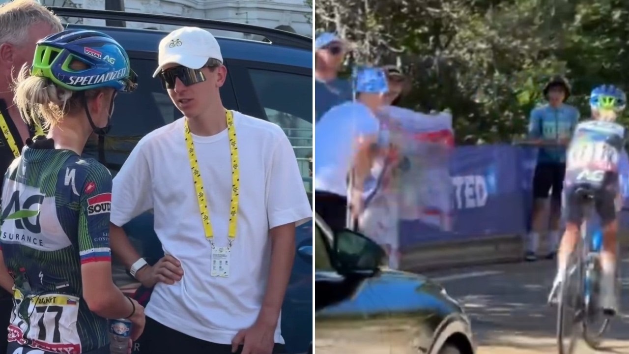 Tour de France Femmes 2026 - Tadej Pogacar supports Urska Zigart from the roadside