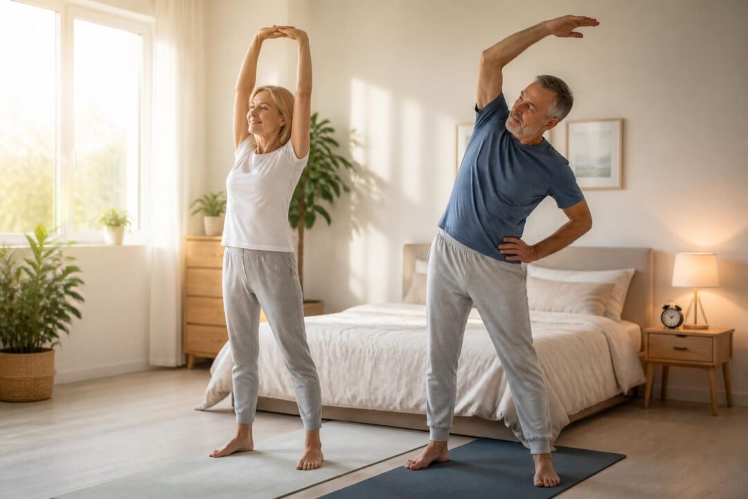 découvrez une routine douce au réveil avec 6 exercices adaptés pour bien démarrer la journée après 50 ans, favorisant énergie et bien-être.